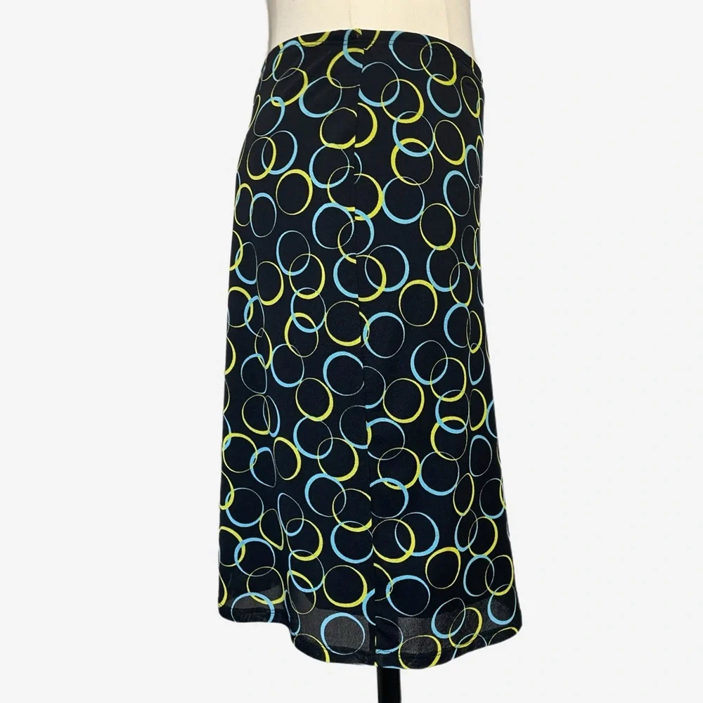 Vintage Y2K New York & Co. Black mesh stretchy geometric print mini skirt mod S
